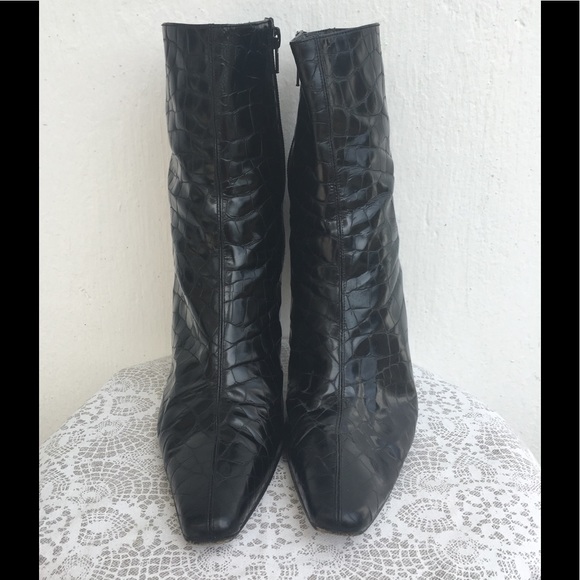 Stuart Weitzman Patent Leather Crocodile Boots - Picture 1 of 9